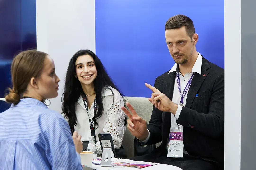 Two people in a meeting