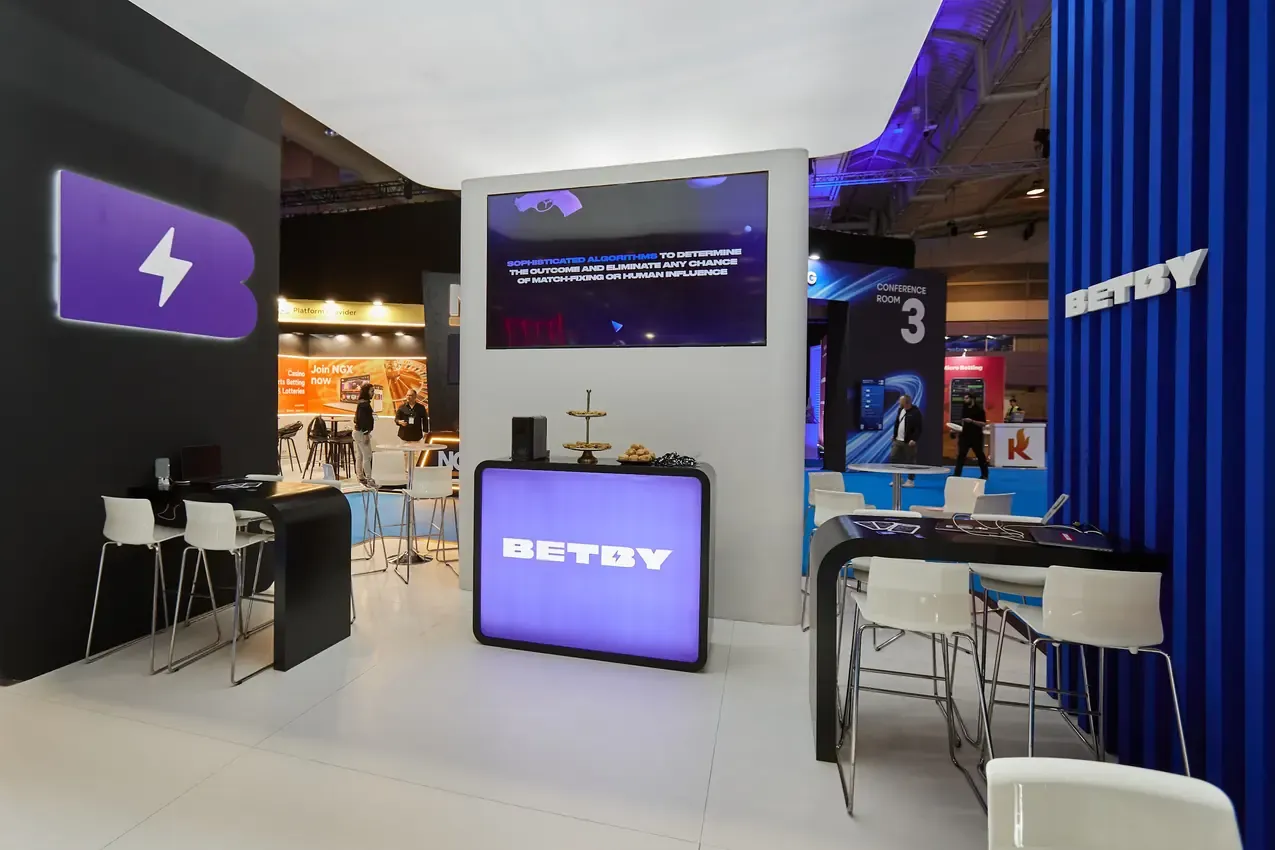 Finished Betby stand at FIL before the doors open at SBC Summit 2024