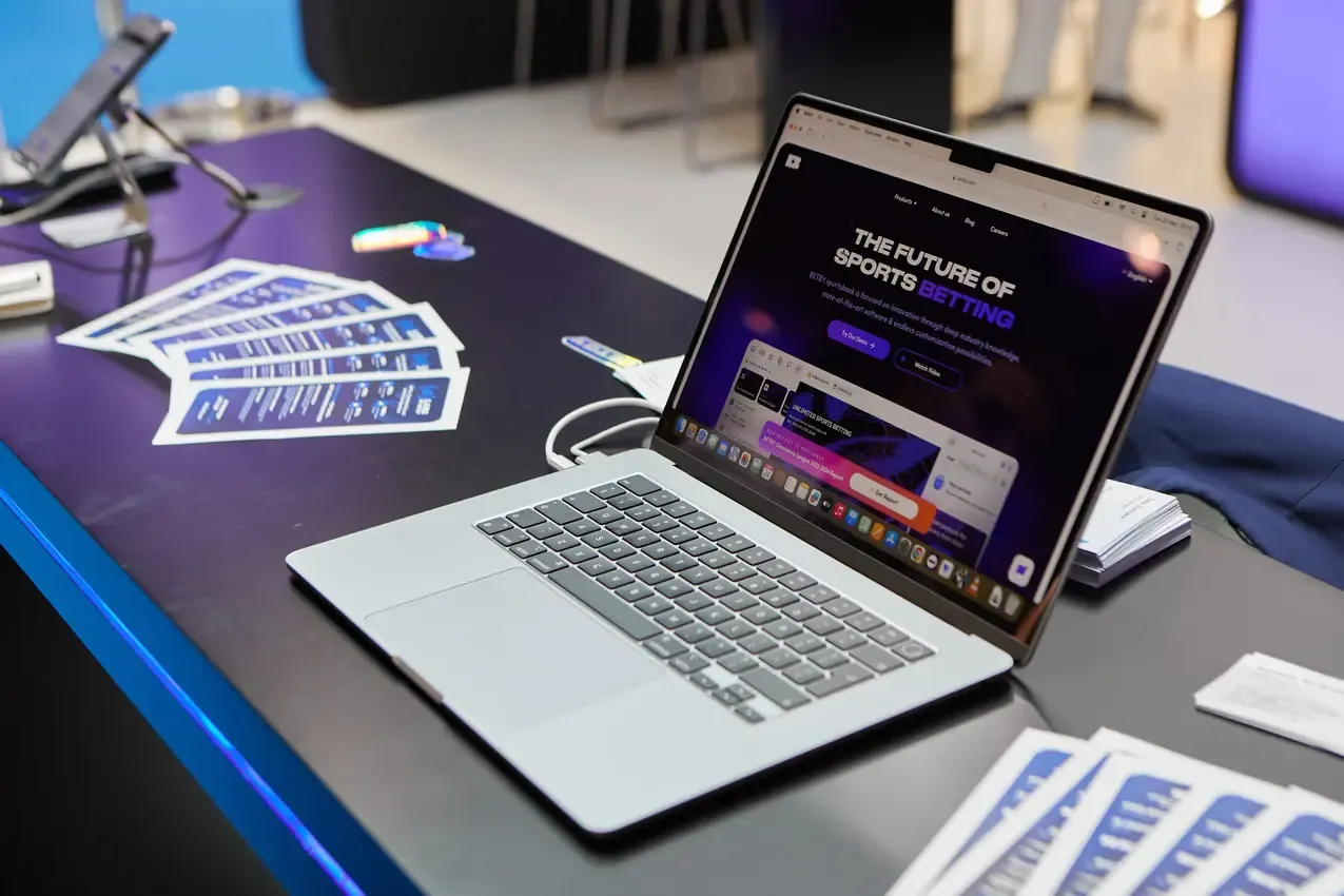 Betby sportsbook on a laptop at the SBC Summit stand