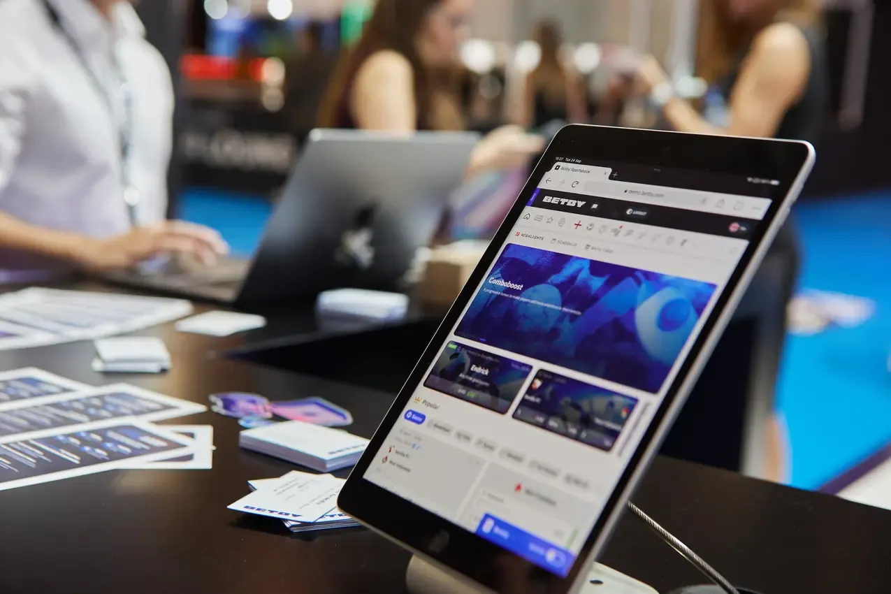 Betby platform on a tablet at the stand