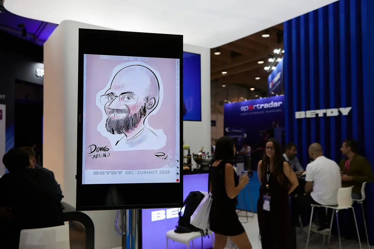 Caricature shown on the Betby screen during the expo