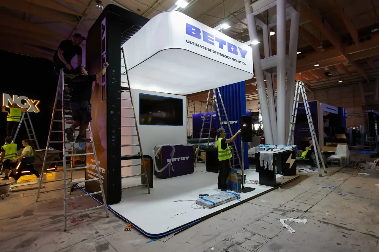 Betby stand under construction at FIL before SBC Summit 2024