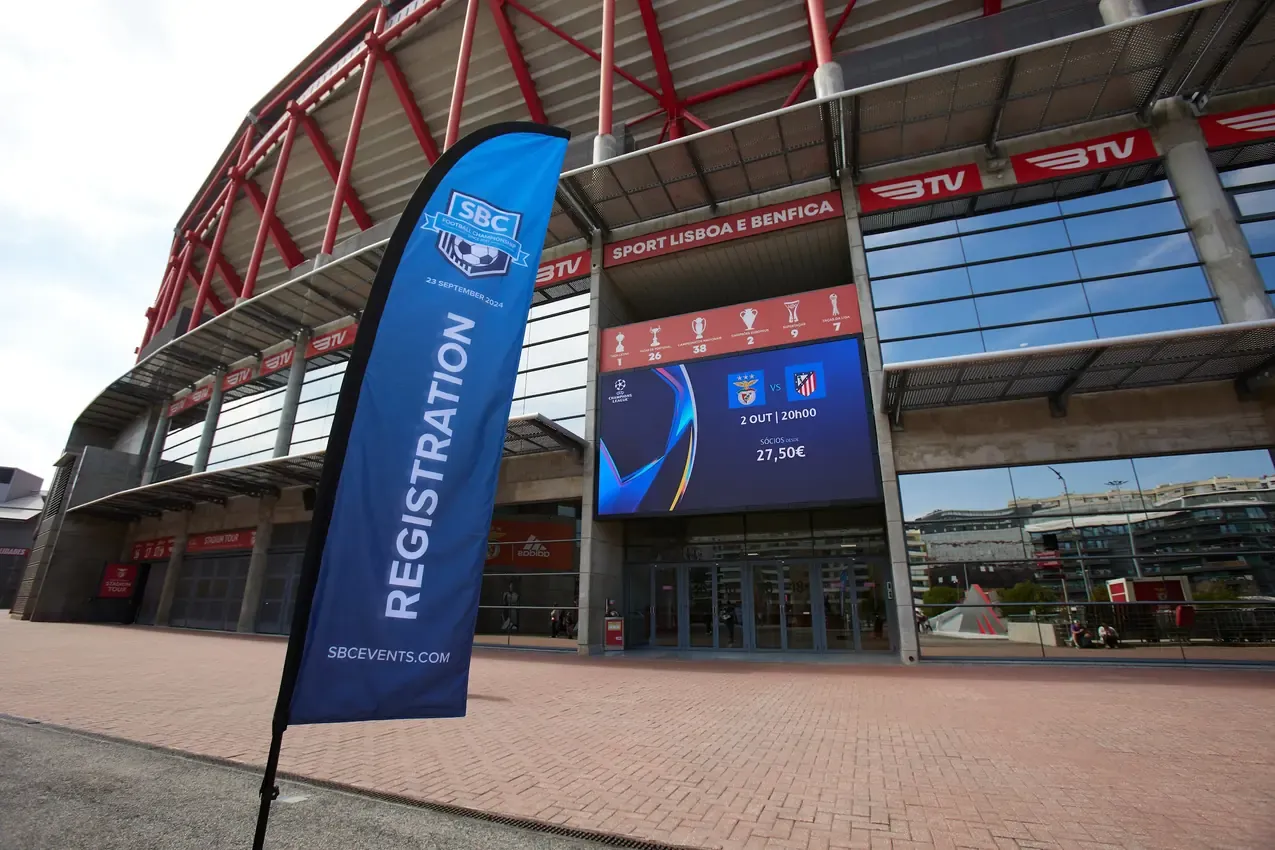 SBC Football Championship registration flag at Estádio da Luz